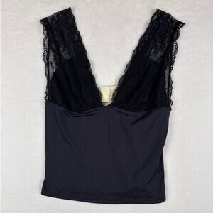 NWT Free People Power Play Cami Black Lace V Neck Ribbed Tank Size Medium